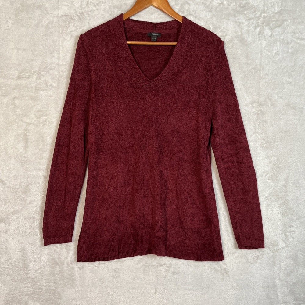 J. JILL Sweater Wearever Small Burgundy Velour Pullover V-Neck Wine‎ Knee Length